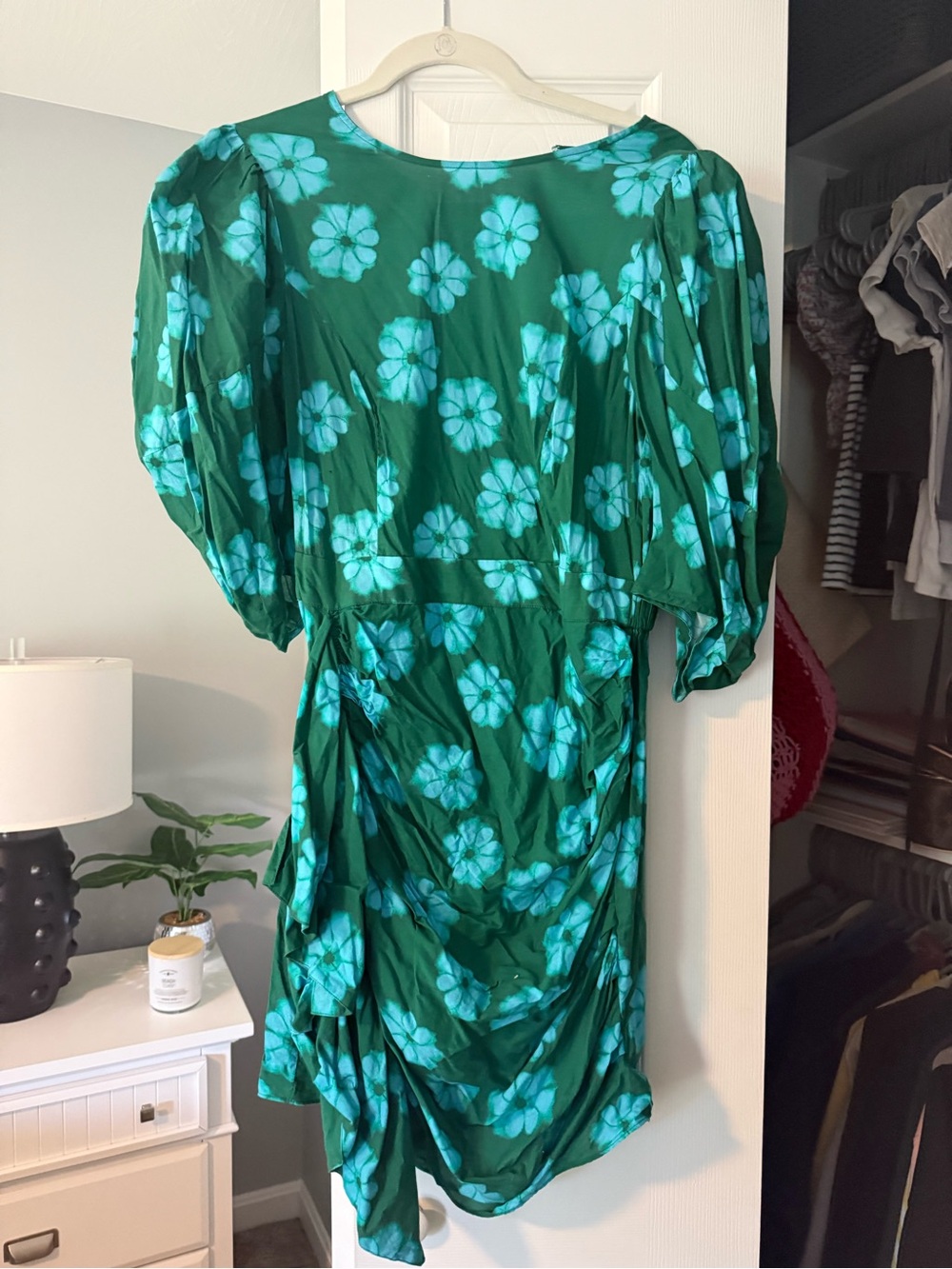 RHODE Emerald Green Floral Puff-Sleeve Mini Dress